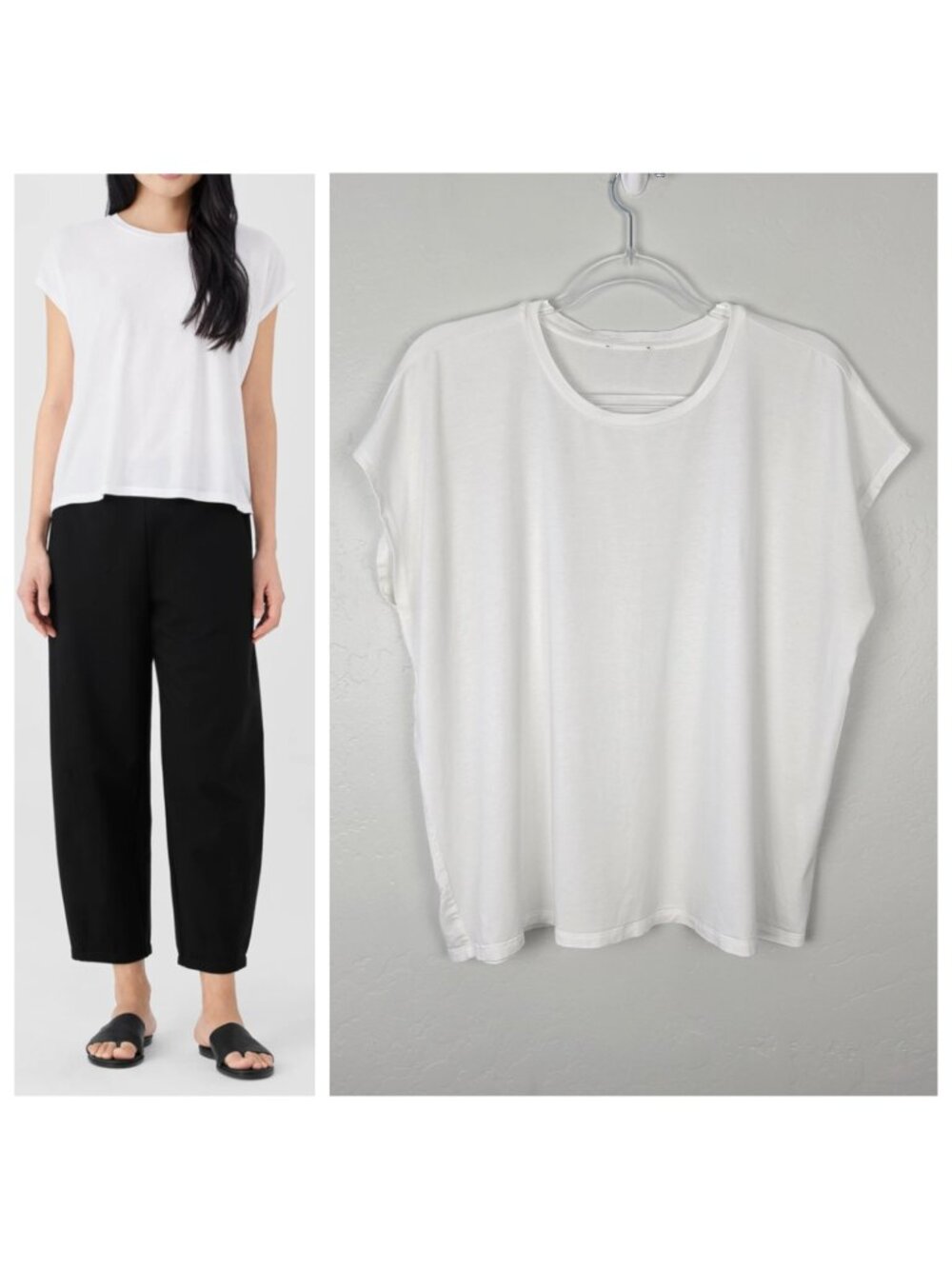 Eileen Fisher Fine Jersey Square Top Short Cap Sleeve Boxy Tee White Size XL